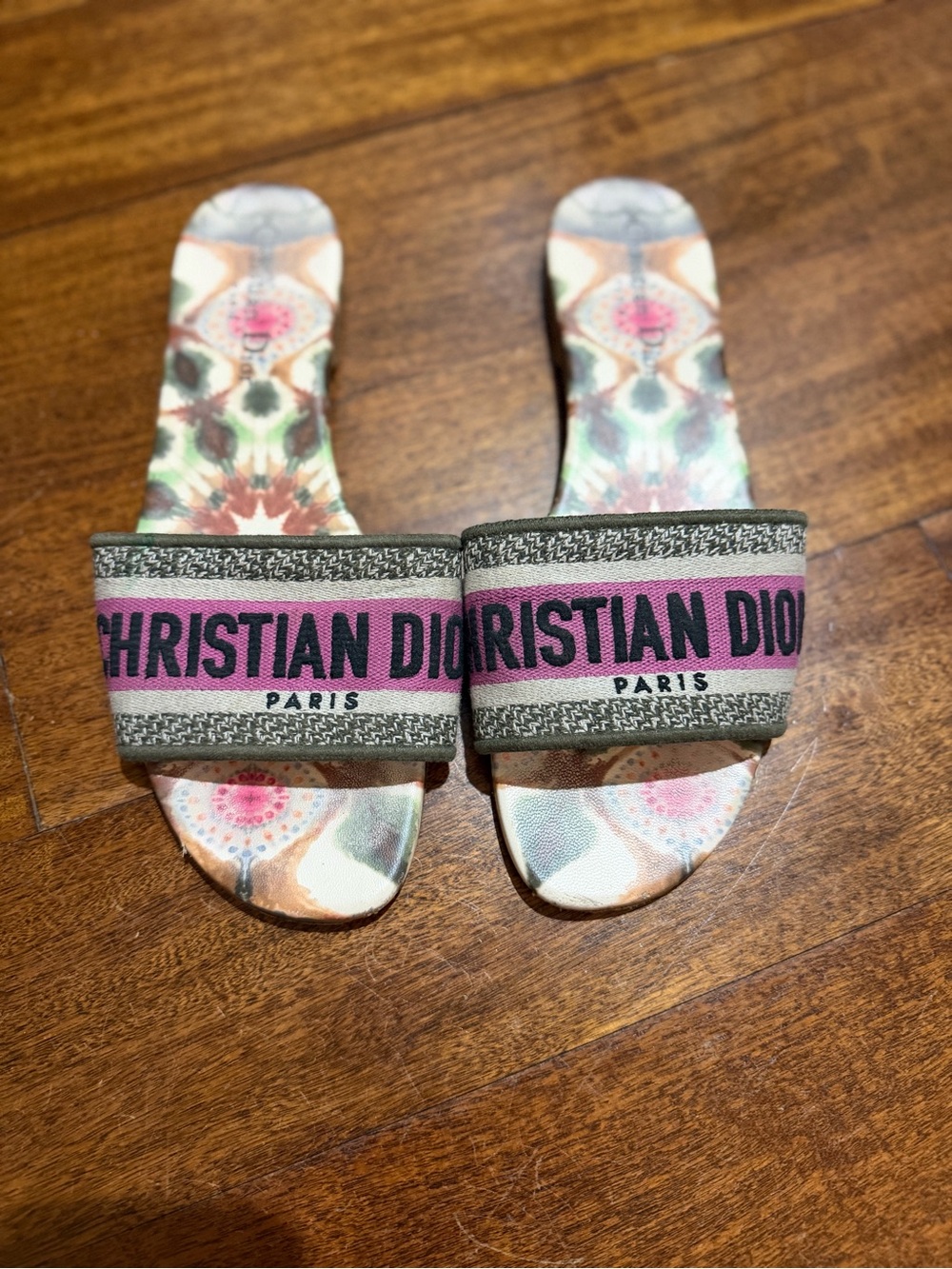 Dior Kids Pink Branded Slide Sandals with Multicolor Footbed